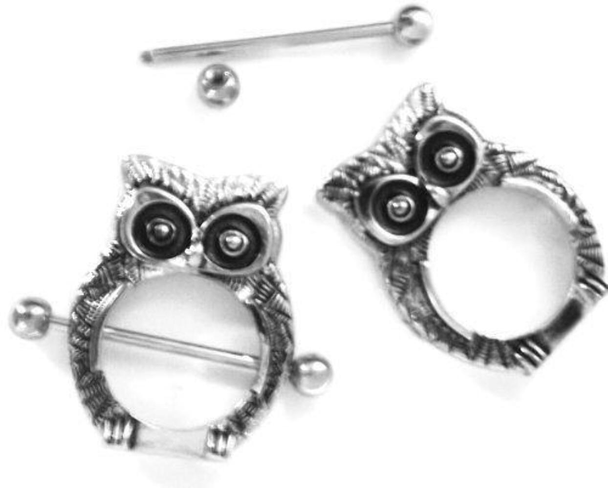 Body Accentz Nipple Ring Bars Owl Body Jewelry Shield 14 Gauge 1” BAR
