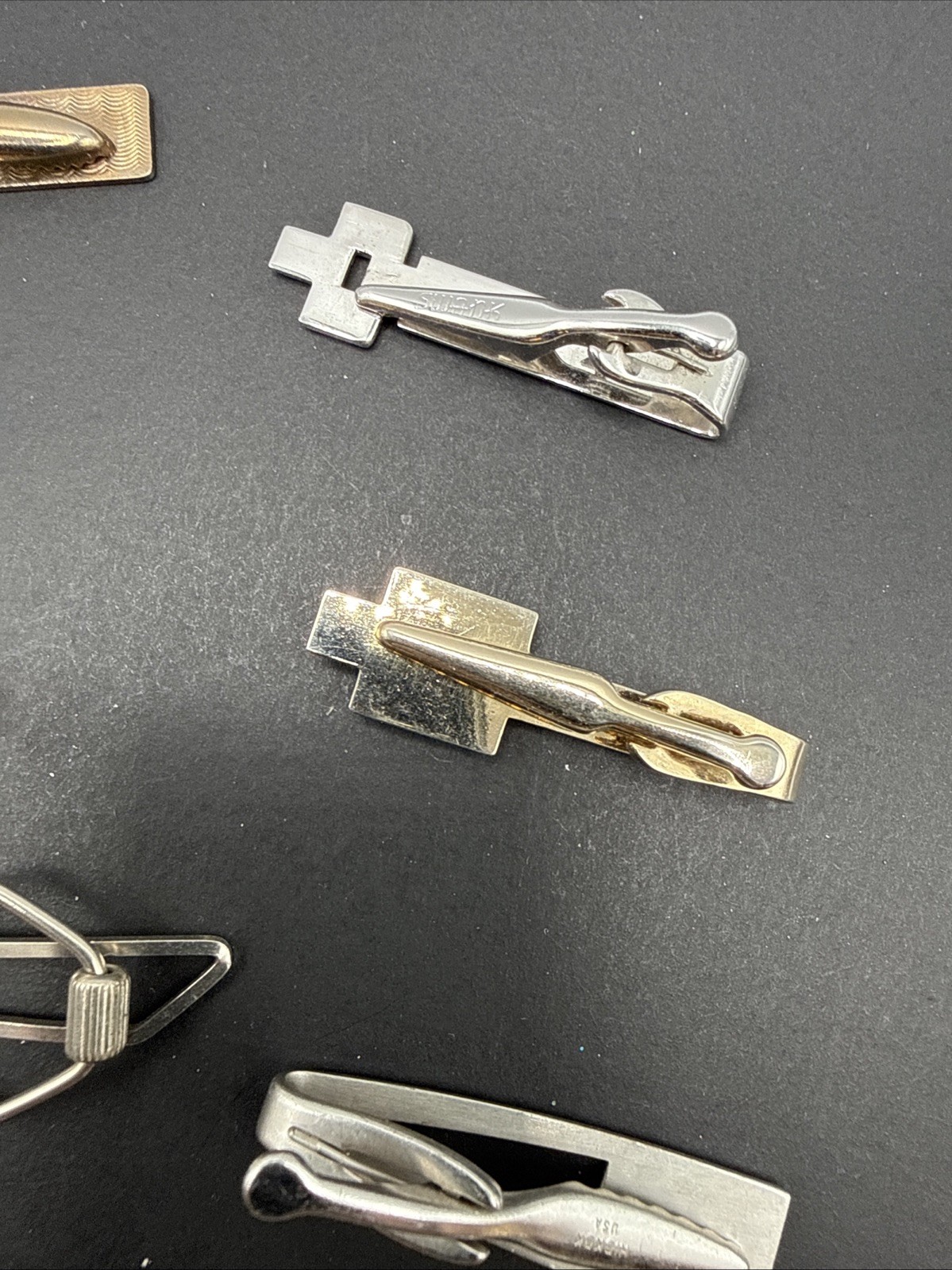 Lot Of Tie Clips And Other Vintage Clip Silver Gold Tone J4