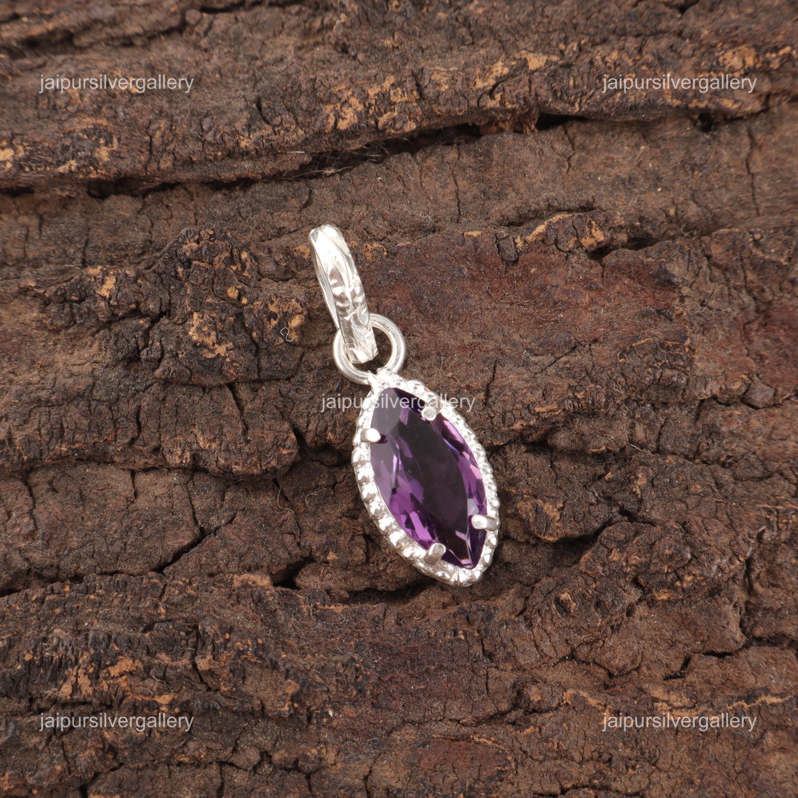 Amethyst Gemstone Jewelry 925 Silver Minimalist Artisan Pendant 1.2″ For Women