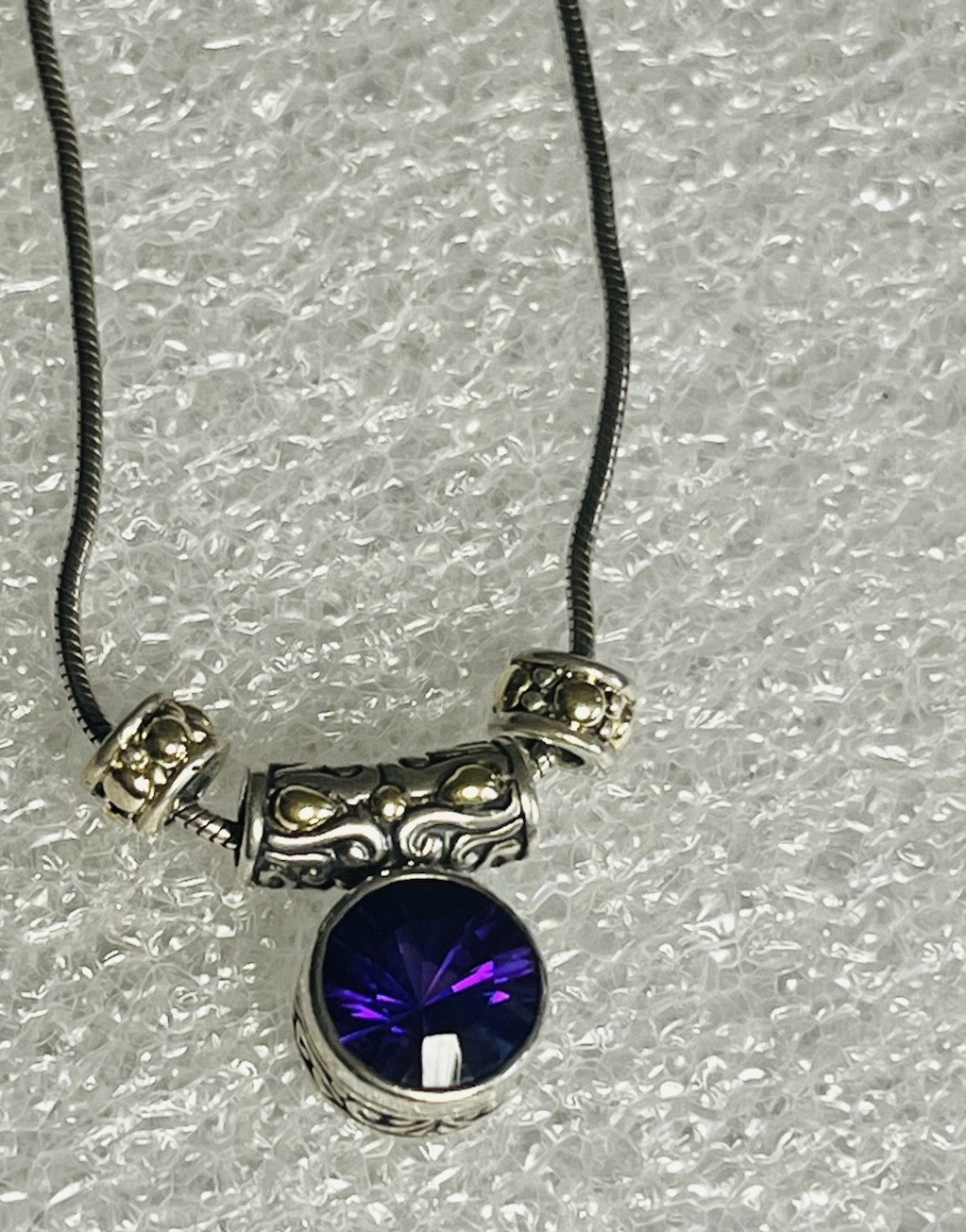 Natural Amethyst 18 Inch Necklace Solid 925 3 Carats Carved Tube Bezel Beads