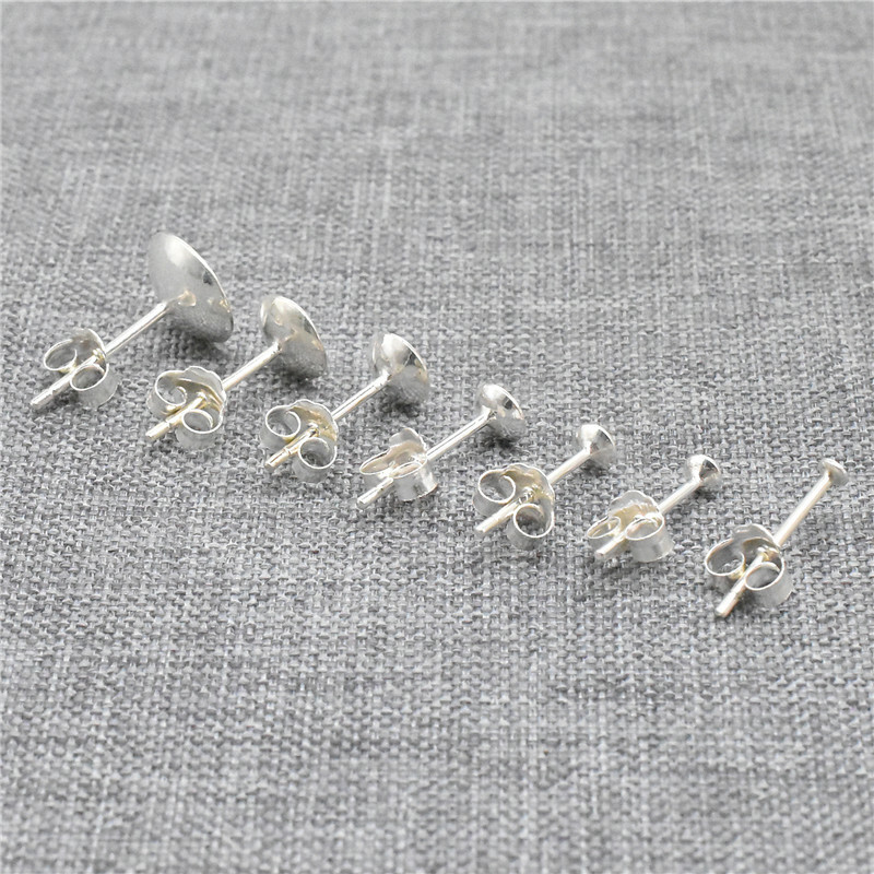 10 Pairs 925 Sterling Silver Round Bezel Cup Ear Posts Concave Pad Stud Earring