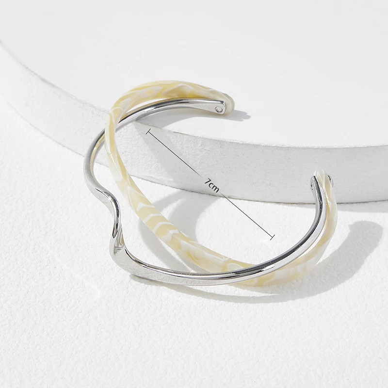 White Acrylic Bracelet Geometric C Shaped Open Metal Bangle Adjustable Jewelry