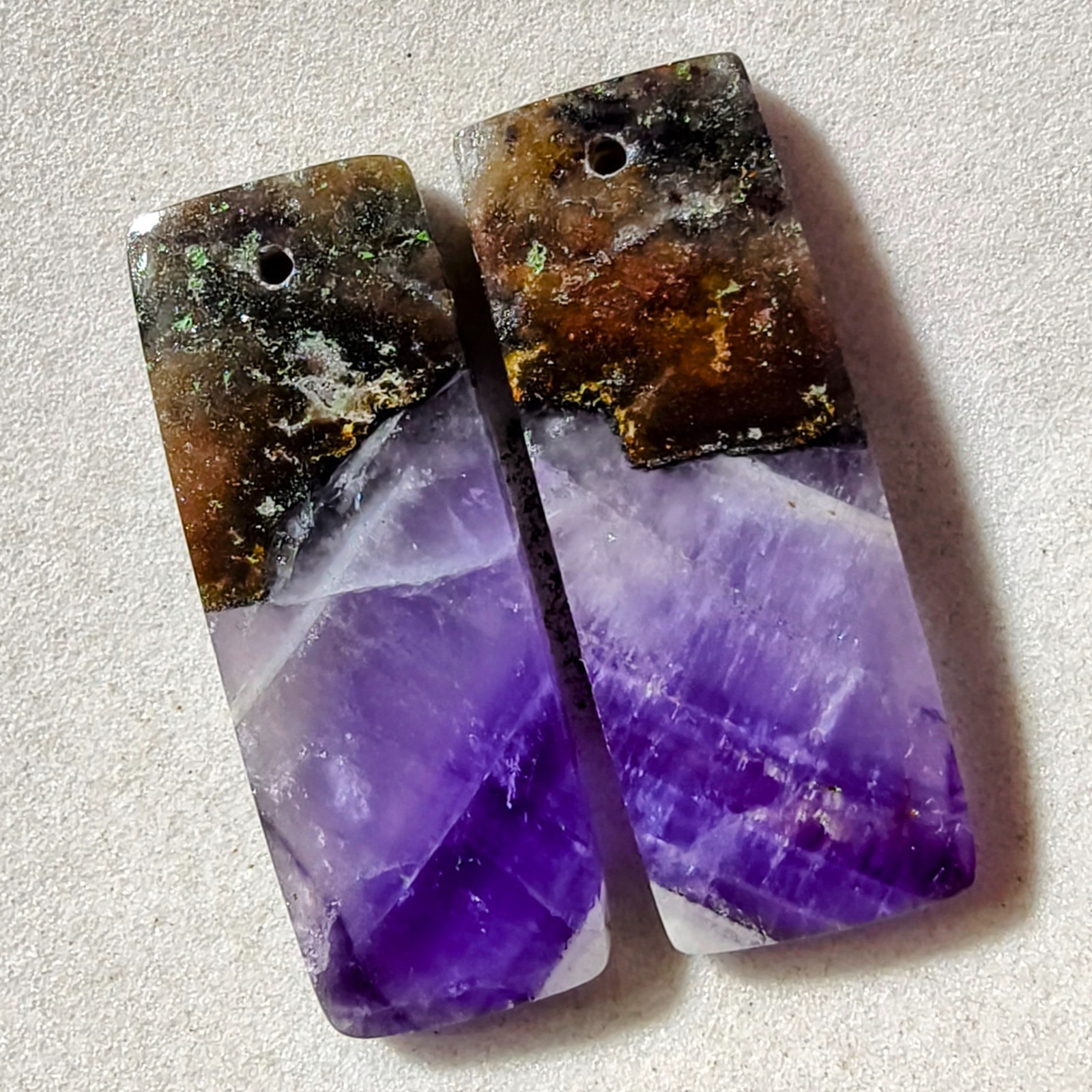 32 Cts Natural Amethyst Drilled Pair Cabochon Gemstone For Earrings 30 X 11.3 MM