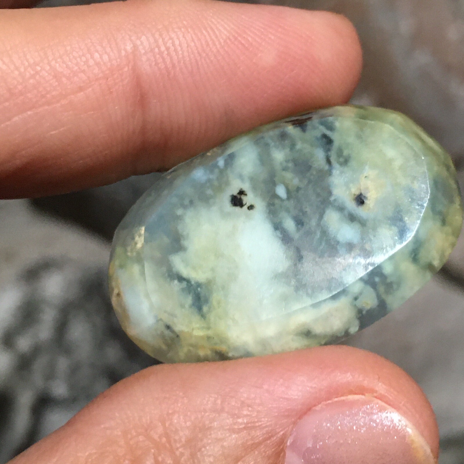 33.5×21.7×6.7mm Rare Aegean Green Opal Oval Faceted Cabochon Picture Stone