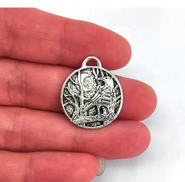 RAVEN CROW MOON TREE Charm On Plated 925 Sterling Silver Snake 20″ chain women