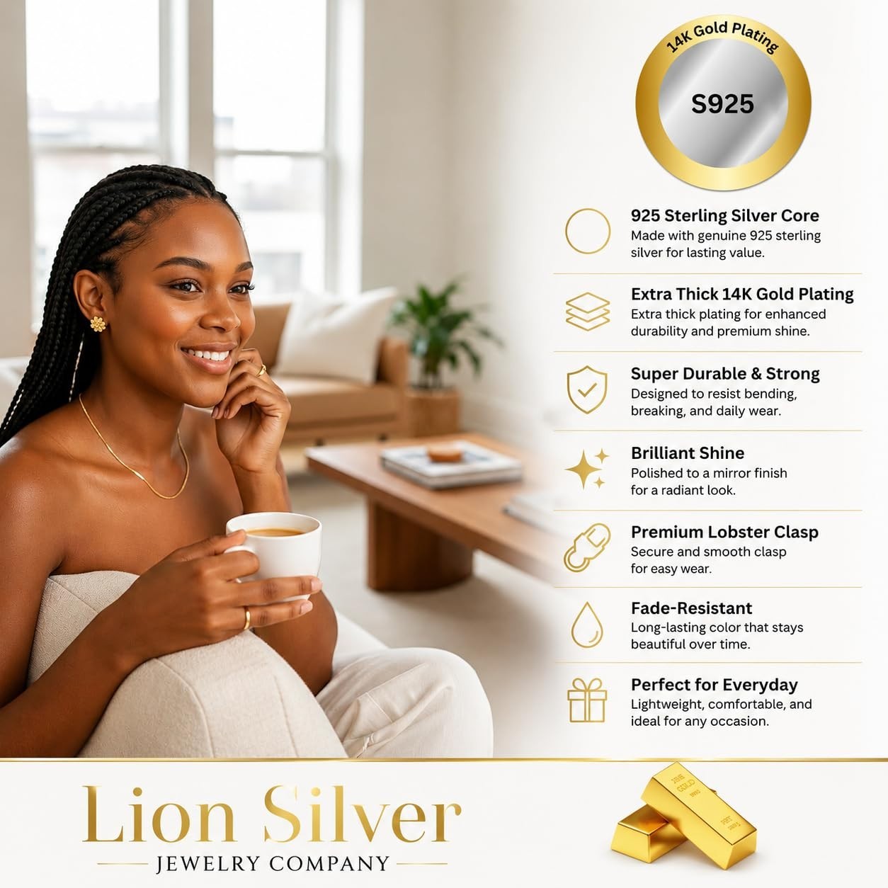Sterling Silver & 14K Gold Box Chain Necklace for Women – Strong, 7 Lengths Avai