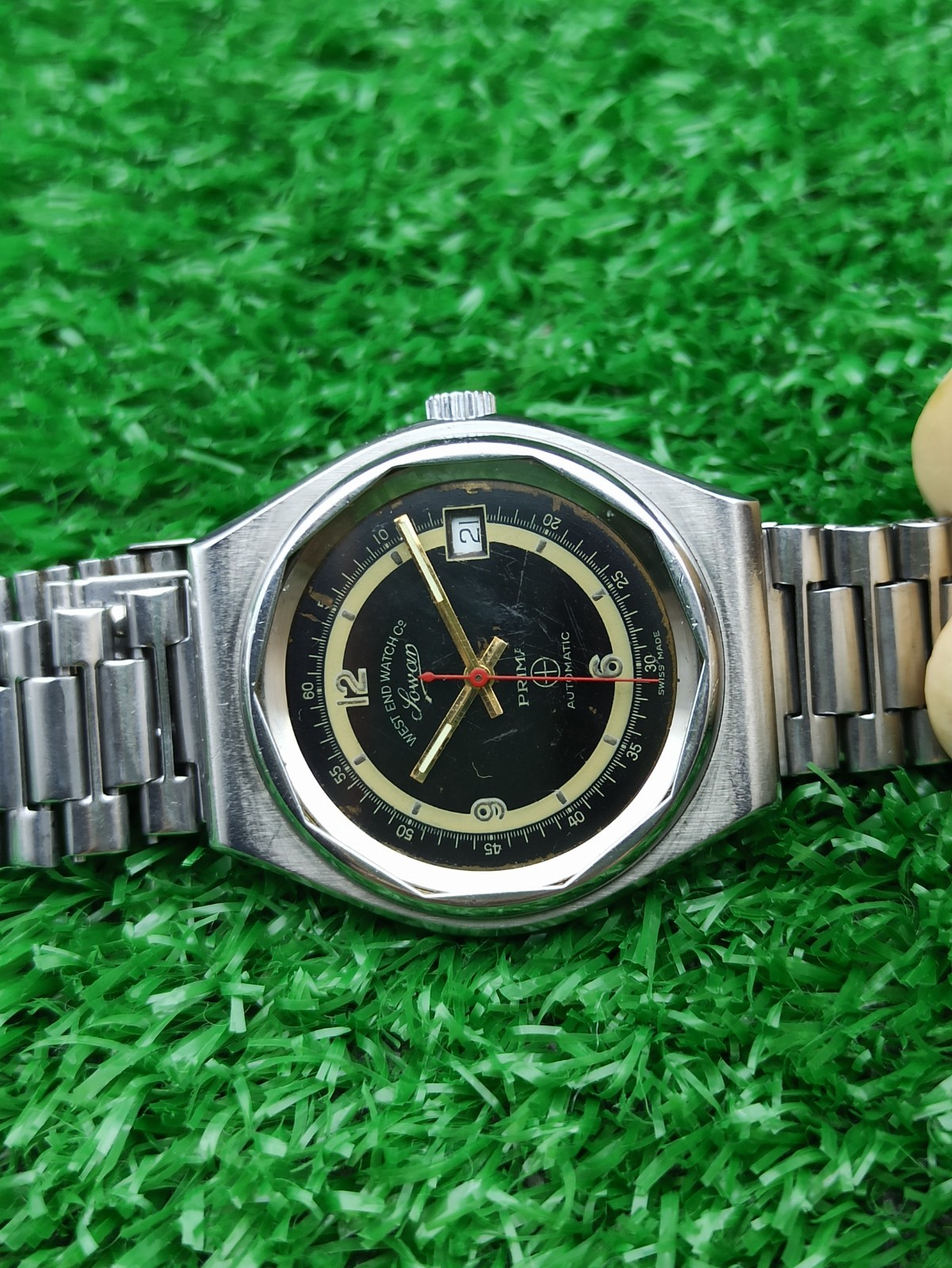 Vintage West End Watch Co Sowar Prima Automatic Swiss Mens Black Dial Watch