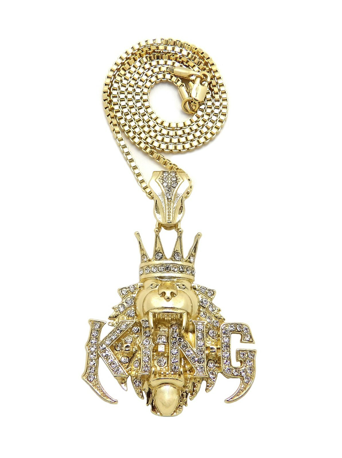 King Crown Lion Head King Pendant Box, Cuban, Rope Chain Hip Hop Necklace XZ431