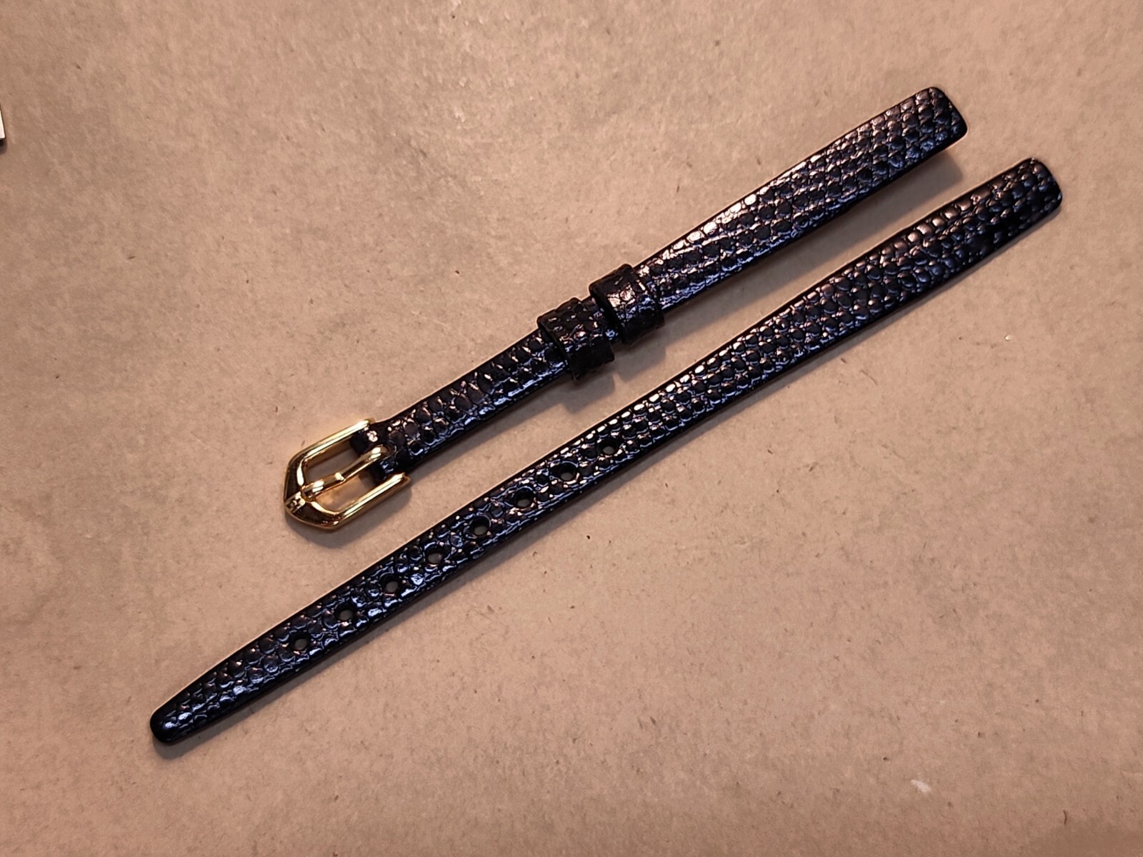 NOS Hirsch Open End 8mm Black Flat Stitchless Rainbow Lizard Grain Watch Band