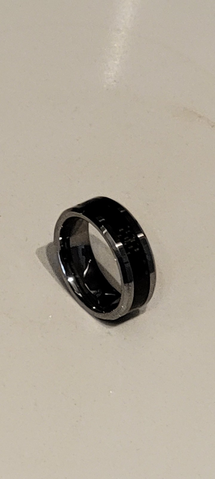 Tungsten wedding ring men- Size: 9.75(61.4 mm) Silver with black and gray design