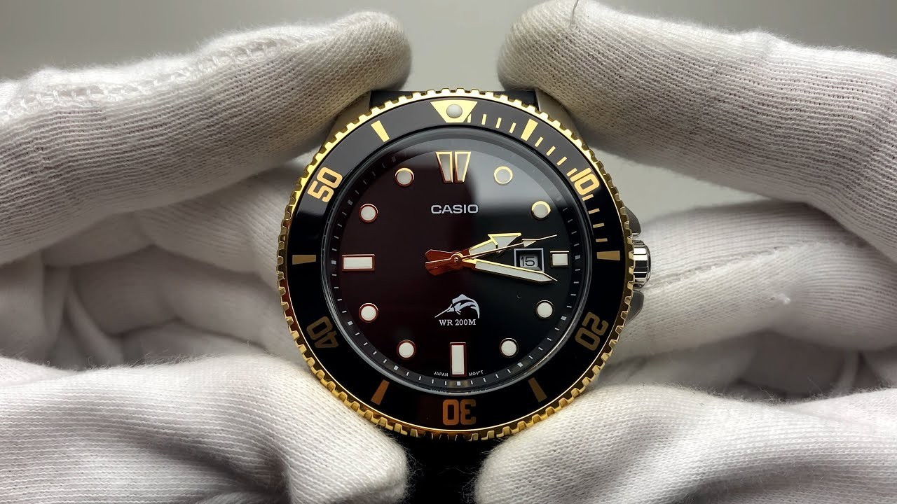 Casio MDV-106G-1AV Analog Black Gold Dive Watch 200M WR Date Bezel Mens