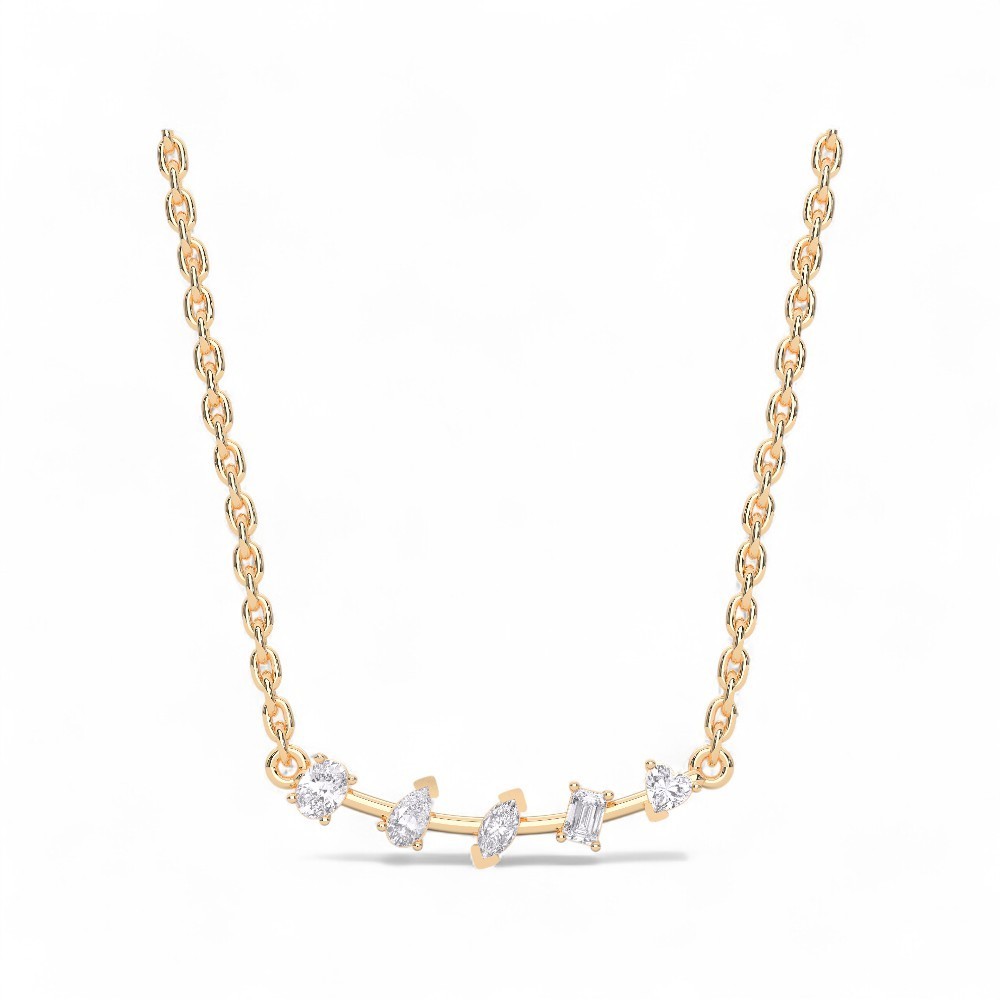 0.45Ct Moissanite 5 Multi Stone Pendant Necklace 10K Gold 18″ Chain Women