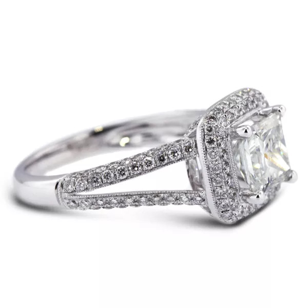 Engagement Ring 18K White Gold Halo Princess 3.04 Carat Lab-Grown Diamond G VS1
