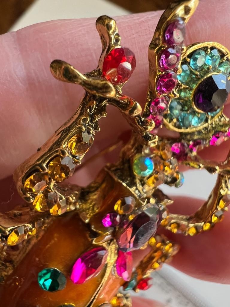 Scarab Beetle Pin LARGE Orange Enamel Rhinestone Victorian Egyptian Rev Vtg