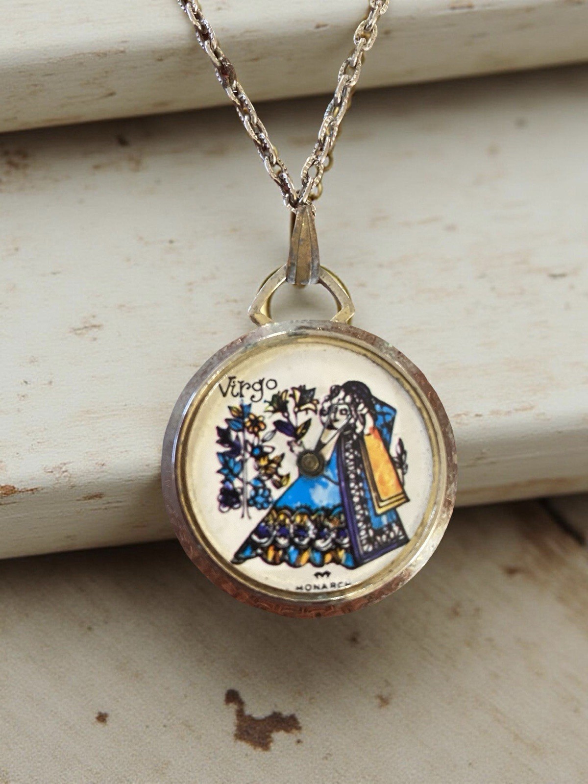 Brass pendant with Virgo zodiac sign illustration