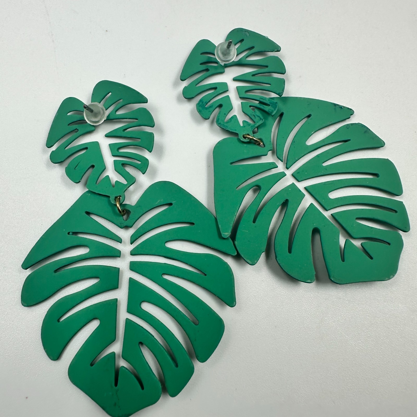 Monstera Leaf Dangle Earrings Green Tropical Beach Summer Jewelry Pierced