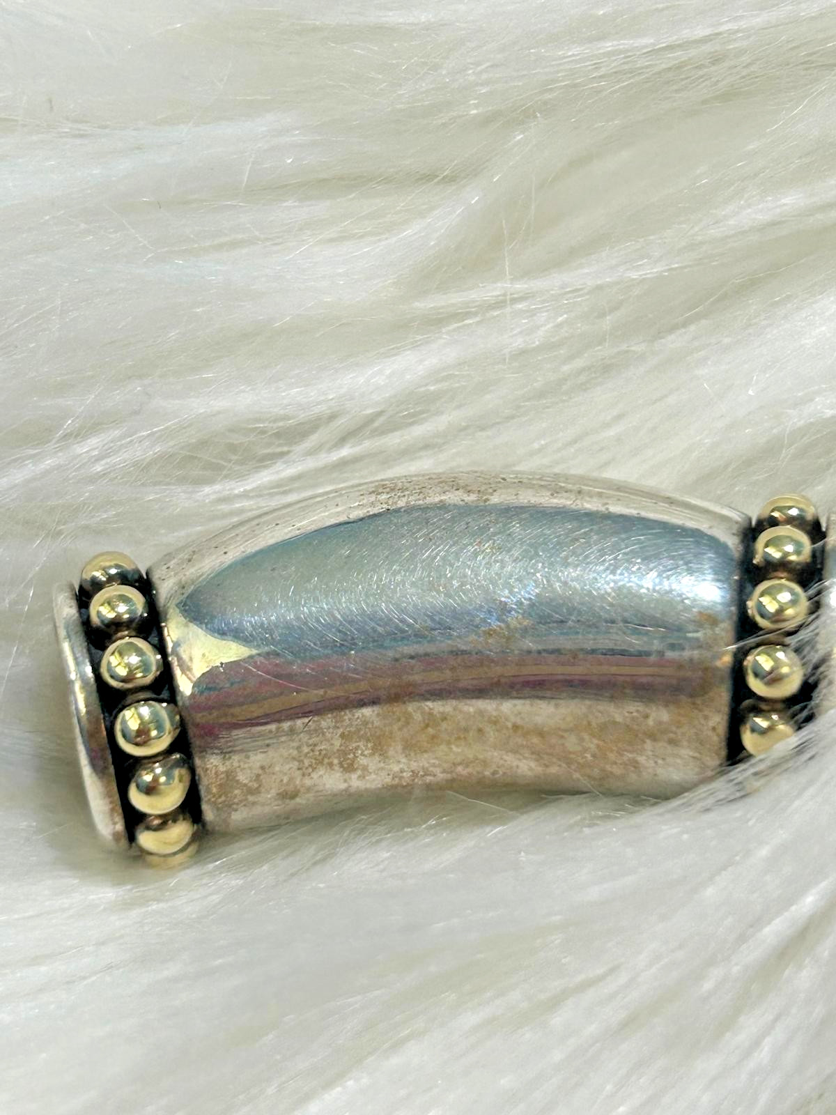 Authentic LAGOS Caviar Sterling Silver 925 & 18K Gold Curved Tube Slider Charm