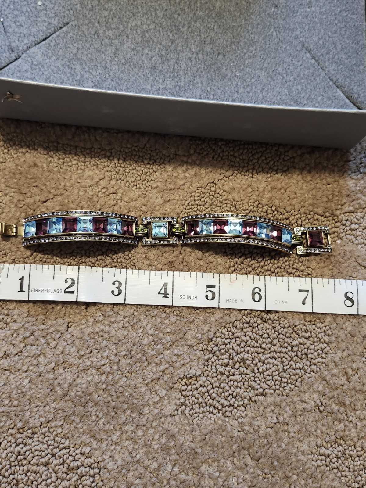 Heidi Daus Purple & Blue Square Crystals Station Statement Bracelet NWOT