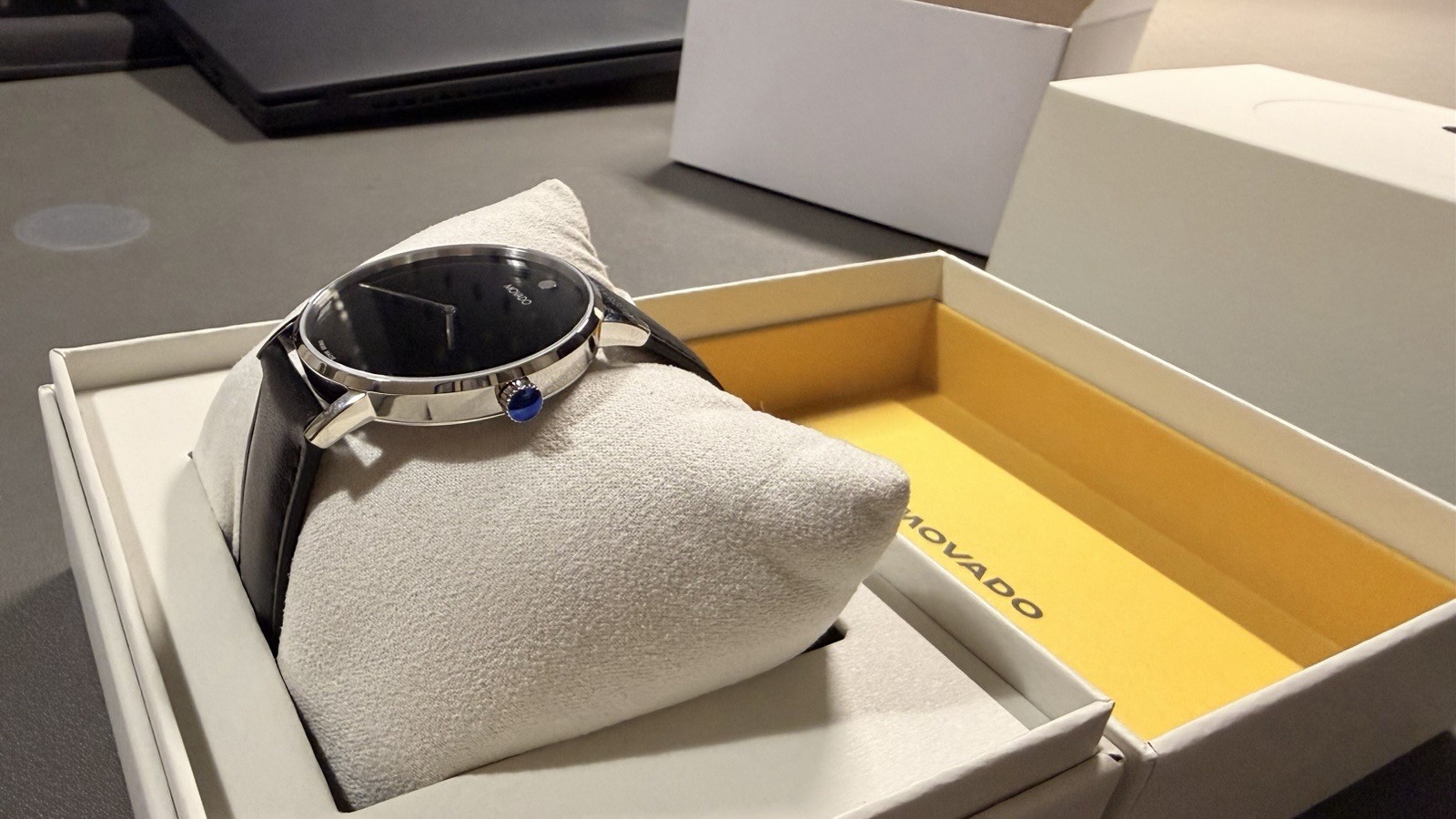 MOVADO Watch Museum Classic Black Dial Sapphire Crystal Stainless Steel w/Box