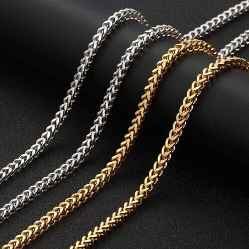 Unisex Stainless Steel Franco Link Chain Solid Square Box Necklace 2.5MM 4MM