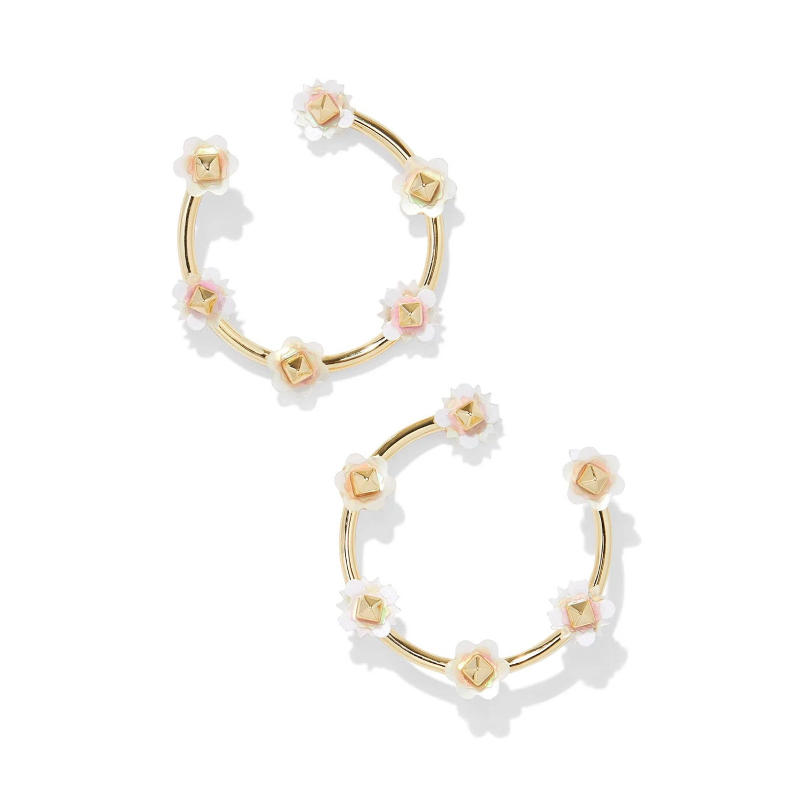 NWT! Kendra Scott Deliah Gold Open Frame Hoops in Iridescent White Mix