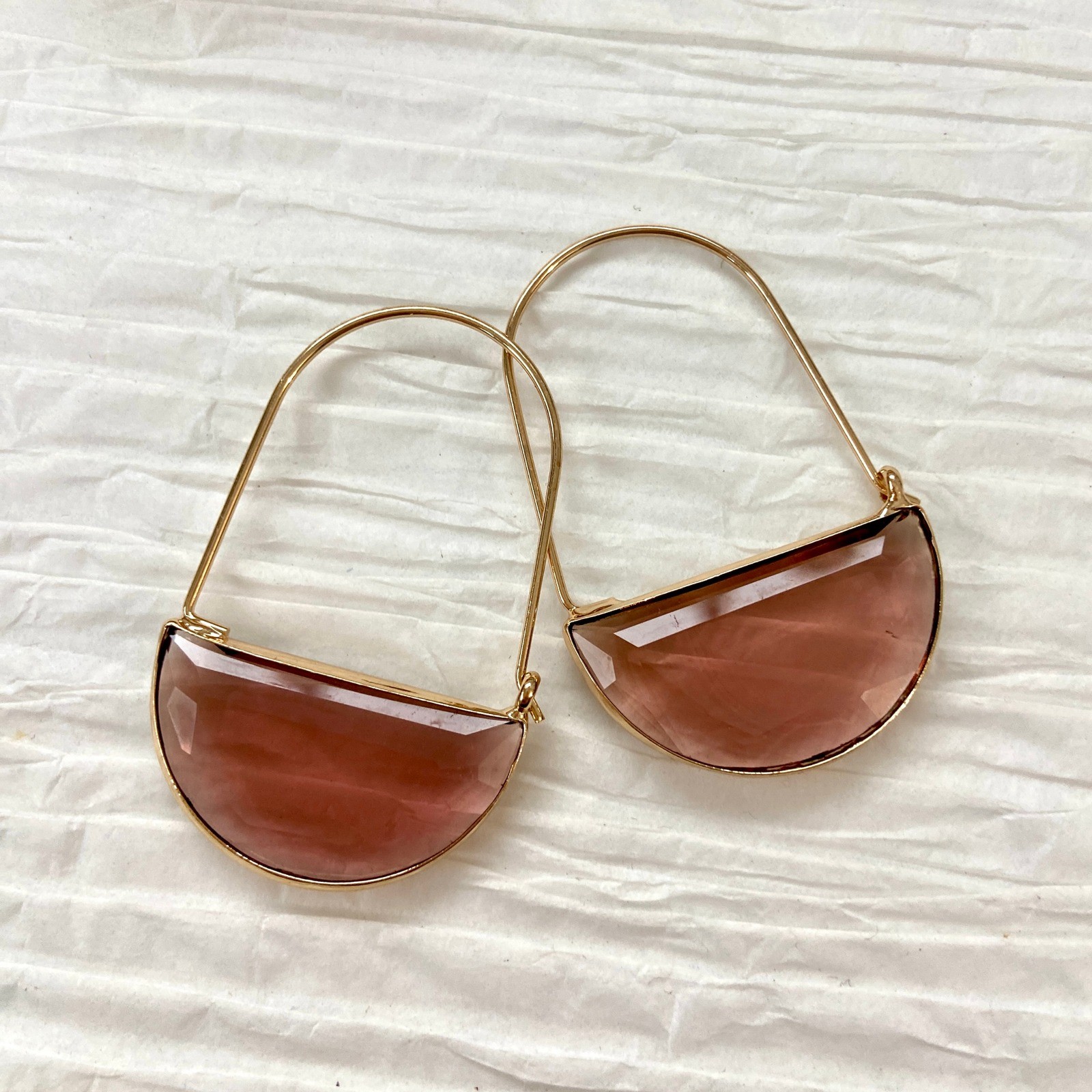 Dusty Purple Crescent Crystal Gold Tone Dangle Drop Earrings