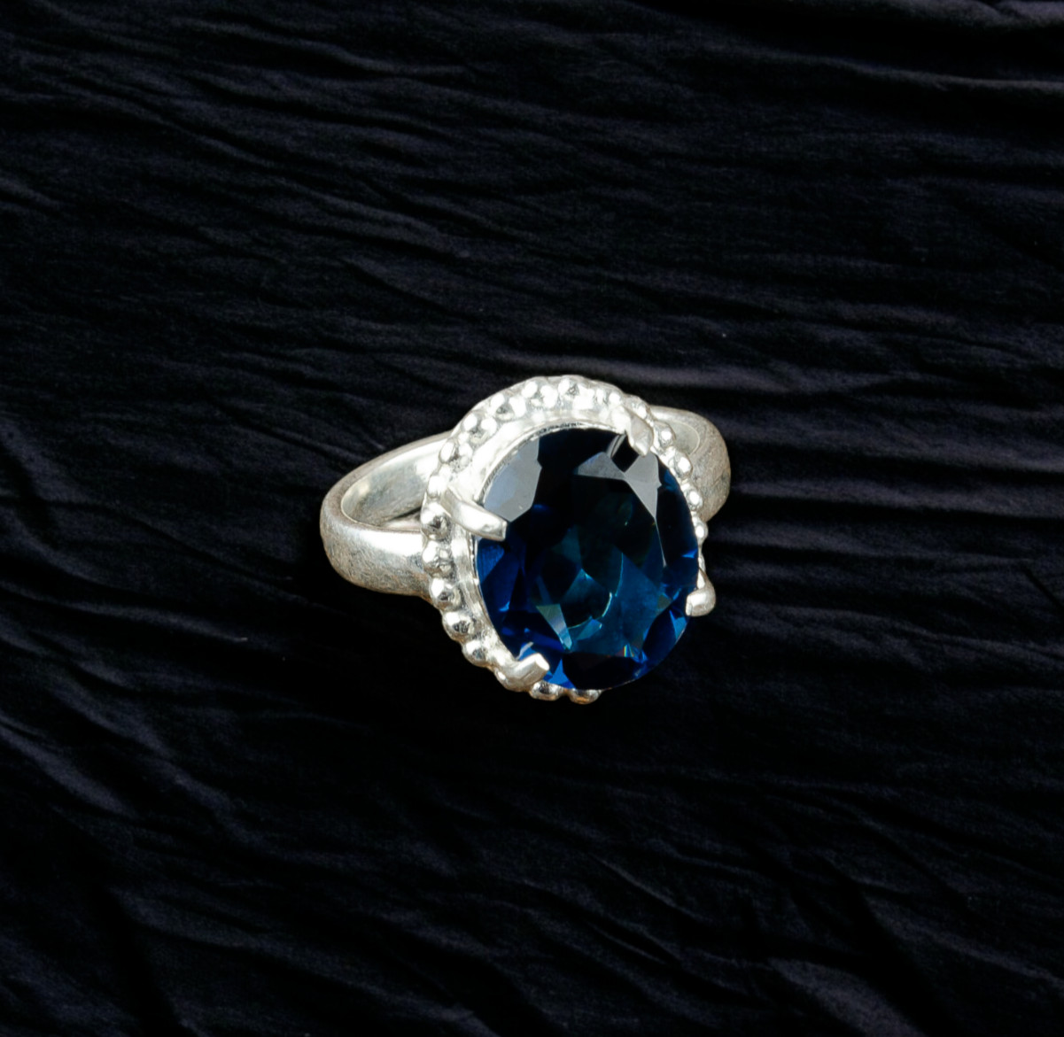 London Blue Topaz Gemstone Oval 925 Sterling Silver Handmade Jewelry Ring For