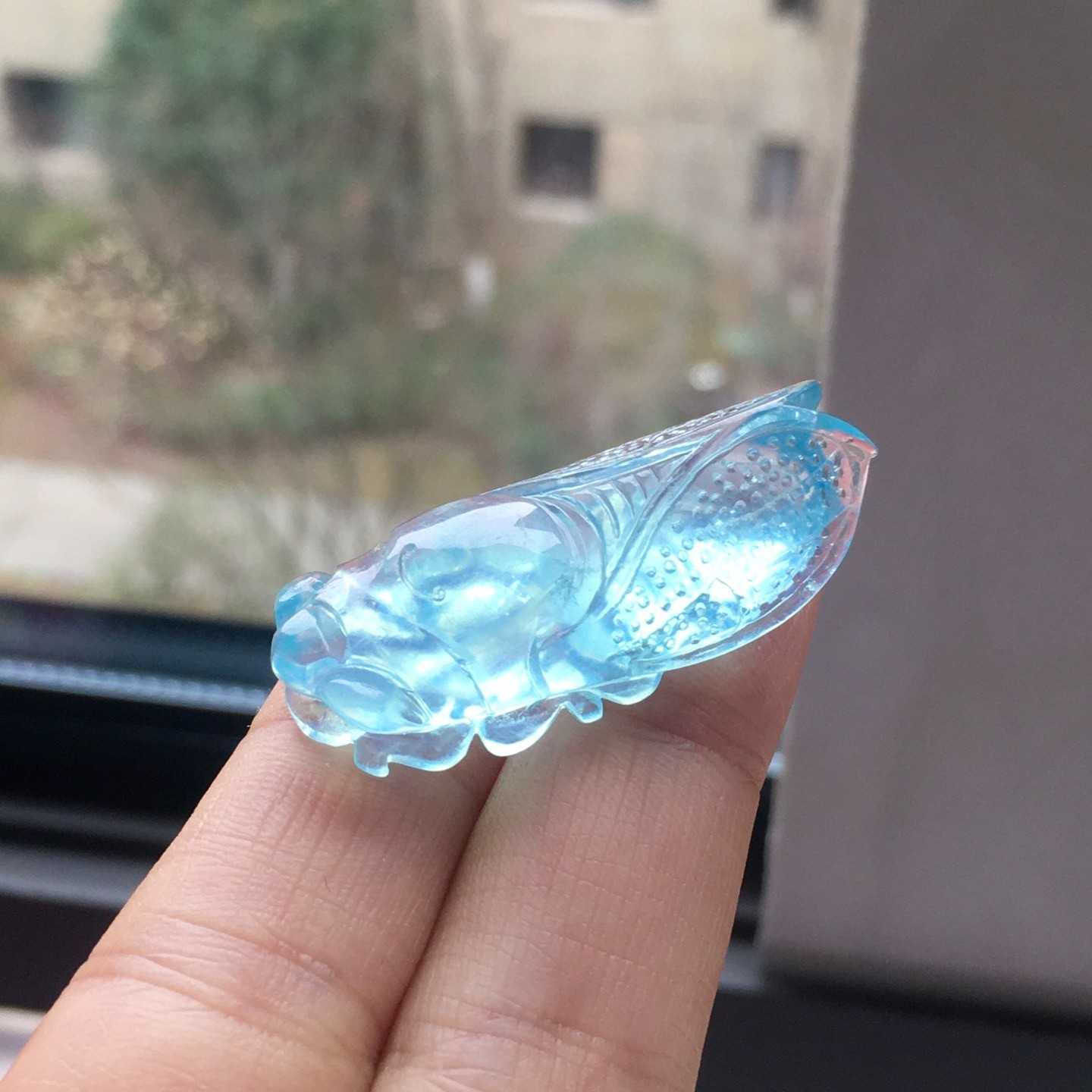 37.4*18.3*10.7mm Natural Aquamarine Gemstone Crystal Carved Pendant