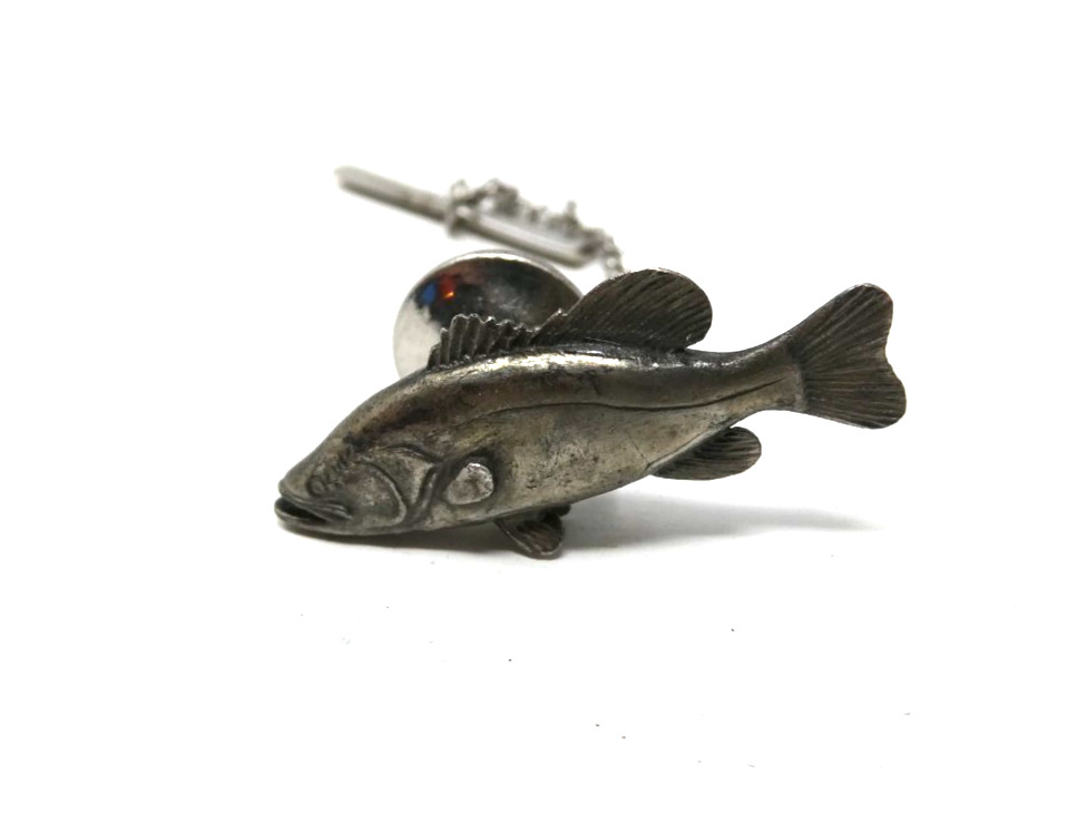 Silver Toned Fish Tie Tack Small Large Mouth Bass Trout Walleye Hat Pin Vintage