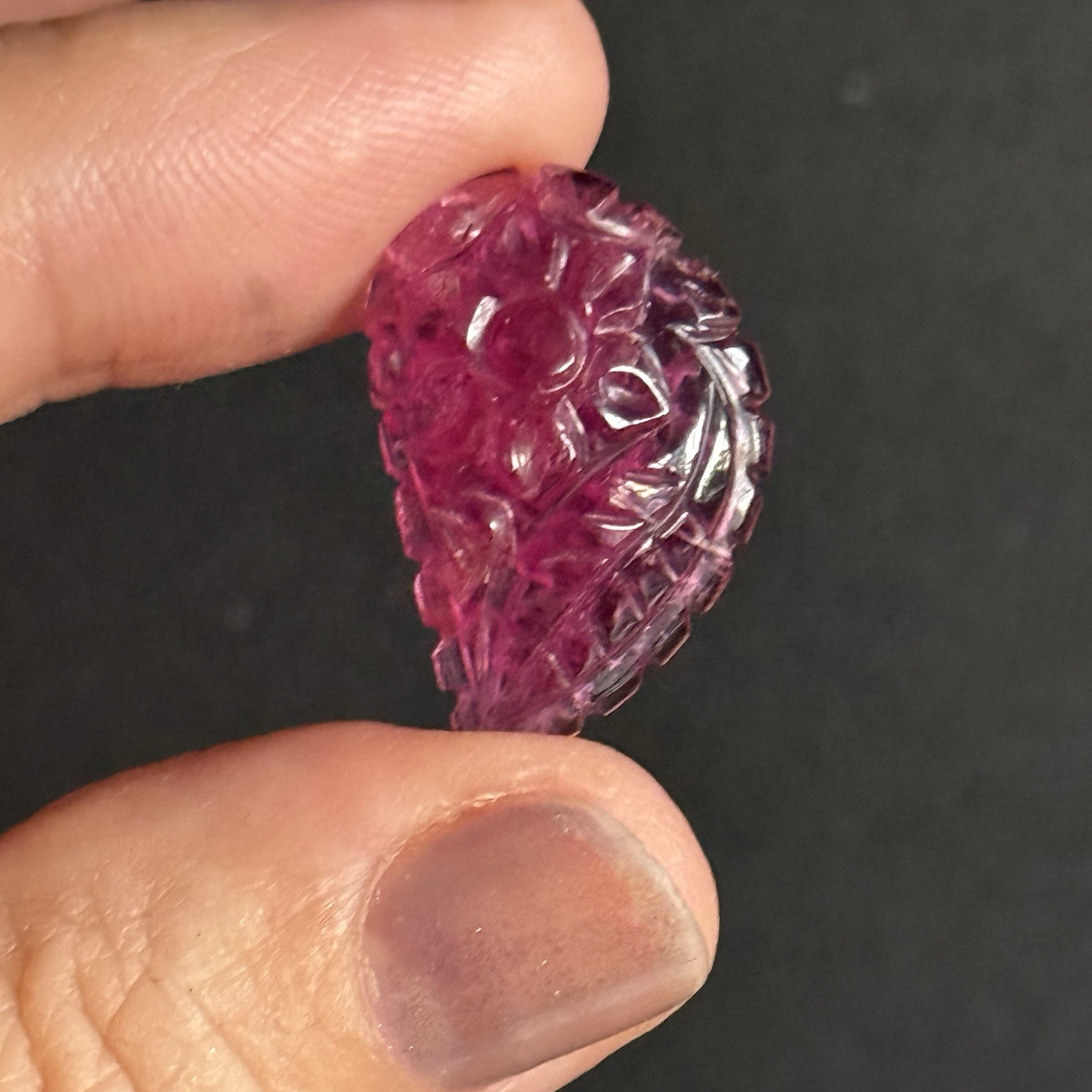 11.45ct 23.8c15.2×4.5mm Carved Rubelite Pink Tourmaline Flat Back Cabochon Gem