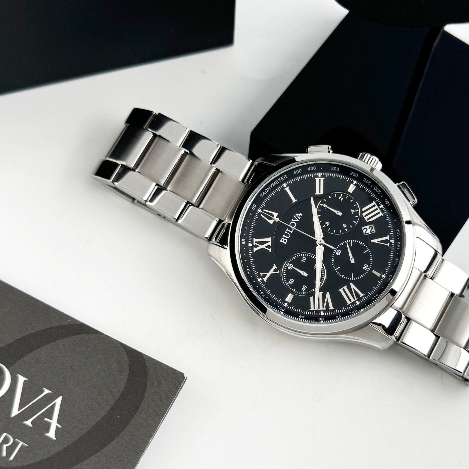 Bulova Wilton 96B288 Chronograph Quartz Black Dial Leather Strap Men’s Watch