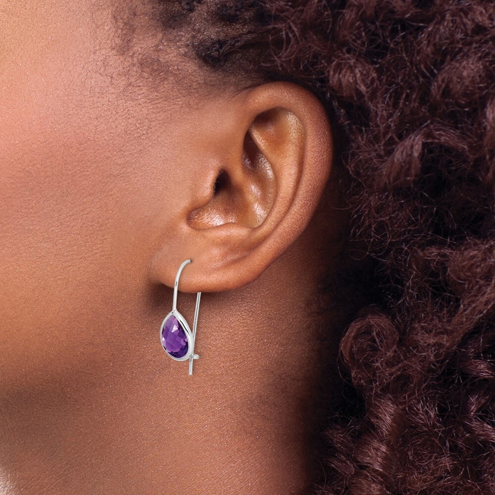 20mm Sterling Silver Rhodium-plated Amethyst Teardrop Dangle Earrings