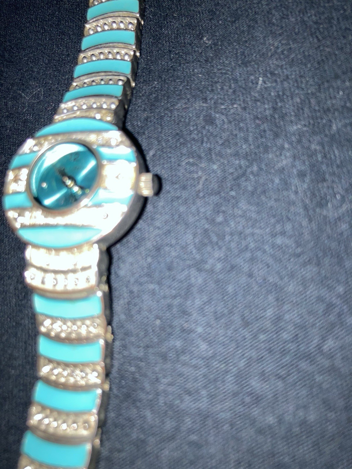 Ladies Vintage Southwestern Style Turquoise Hand painted Striped Enamel Watch