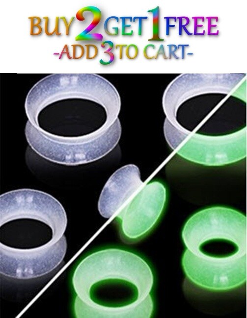 Pair 8g-40mm CLEAR GLOW SILICONE FLESH TUNNELS Double Flare Gauges Thin 1030