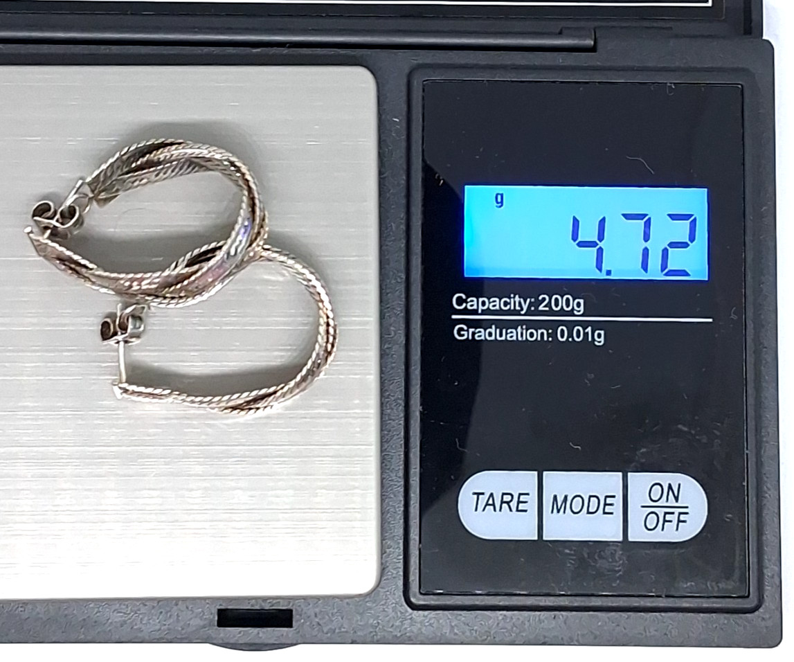 Vintage 925 Silver Flat Herringbone Chain 1 Inch Earrings 4.72 Grams