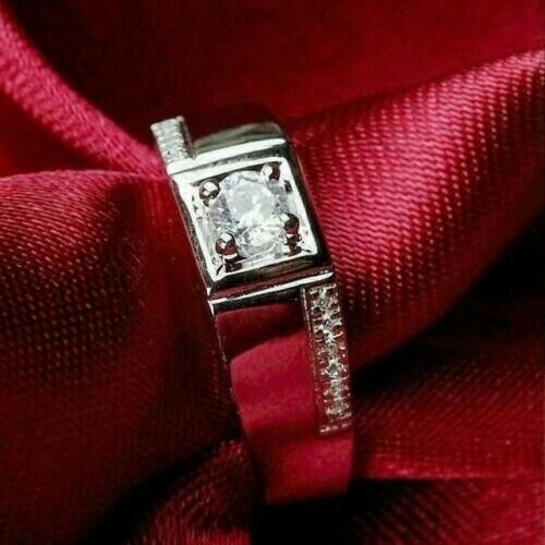 Lab-Created 1.60 Ct White Diamond Men’s Engagement Ring 925 Sterling Silver
