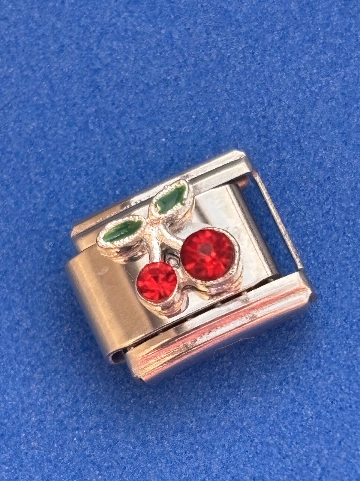 Sparkly Red Cherries 🍒 Green leaf diamante Charm Link For A Nomination Bracelet