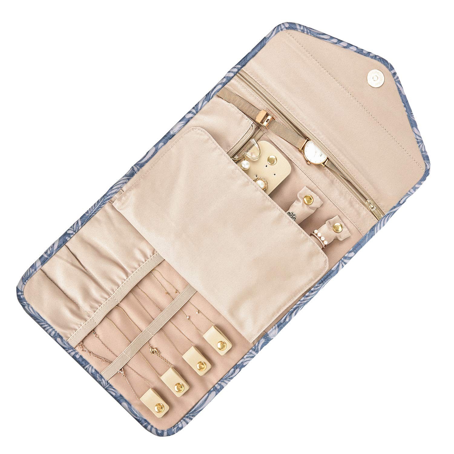 Travel Jewelry Organizer Roll – Foldable Case for Rings, Necklaces, Bracelets, E