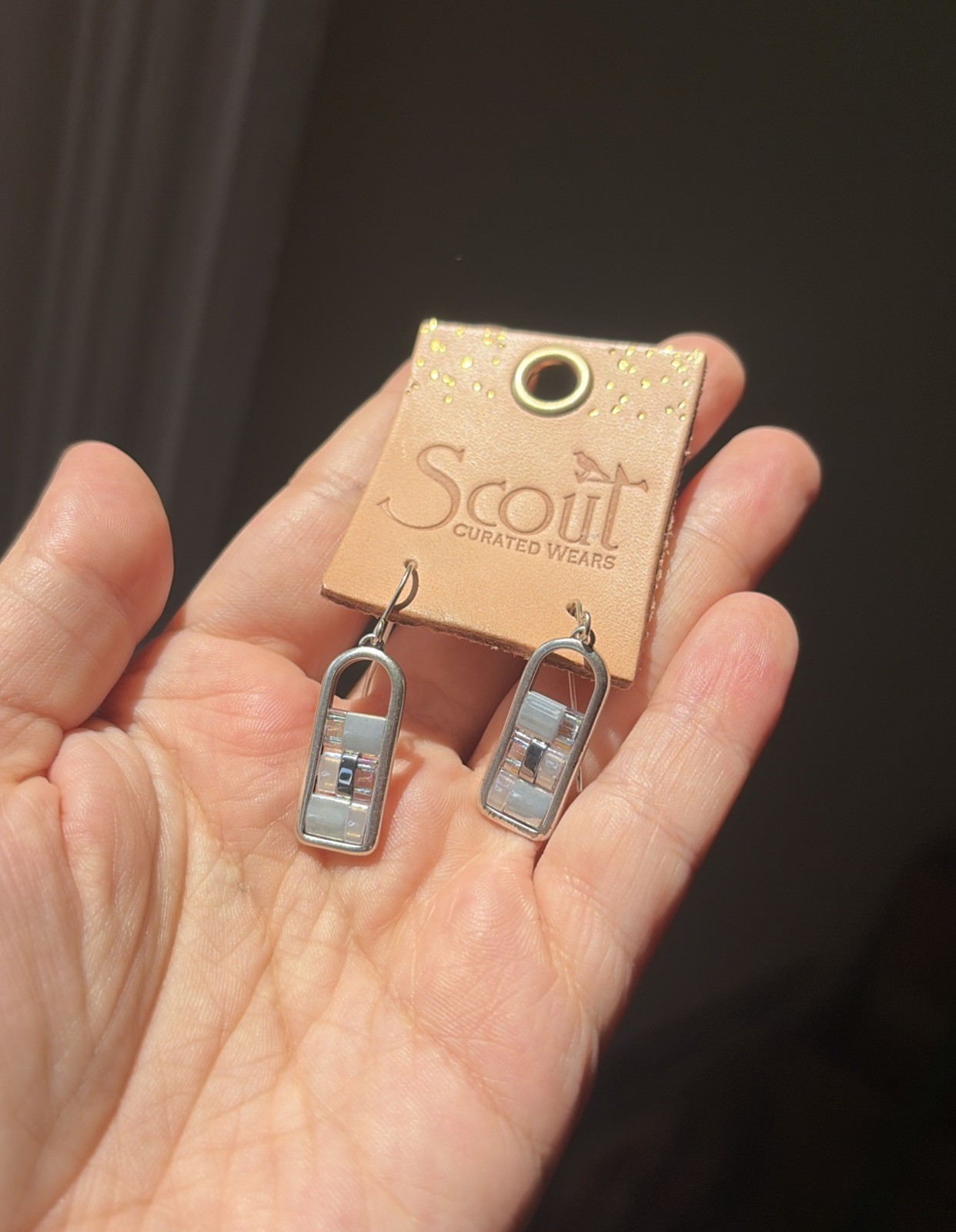 NWT Scout Curated Wears Good Karma Miyuki Frame Silver Earrings with Glass Beads