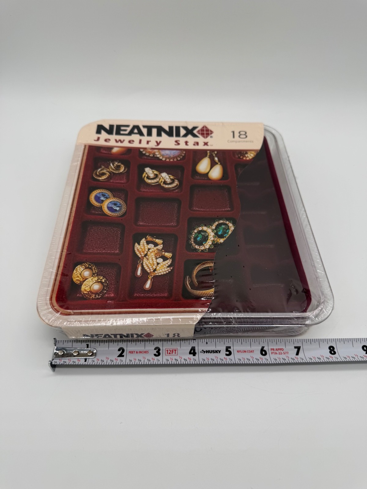 New NEATNIX Jewelry Stax 18 Compartment Slots Burgundy Red Drawer Organizer