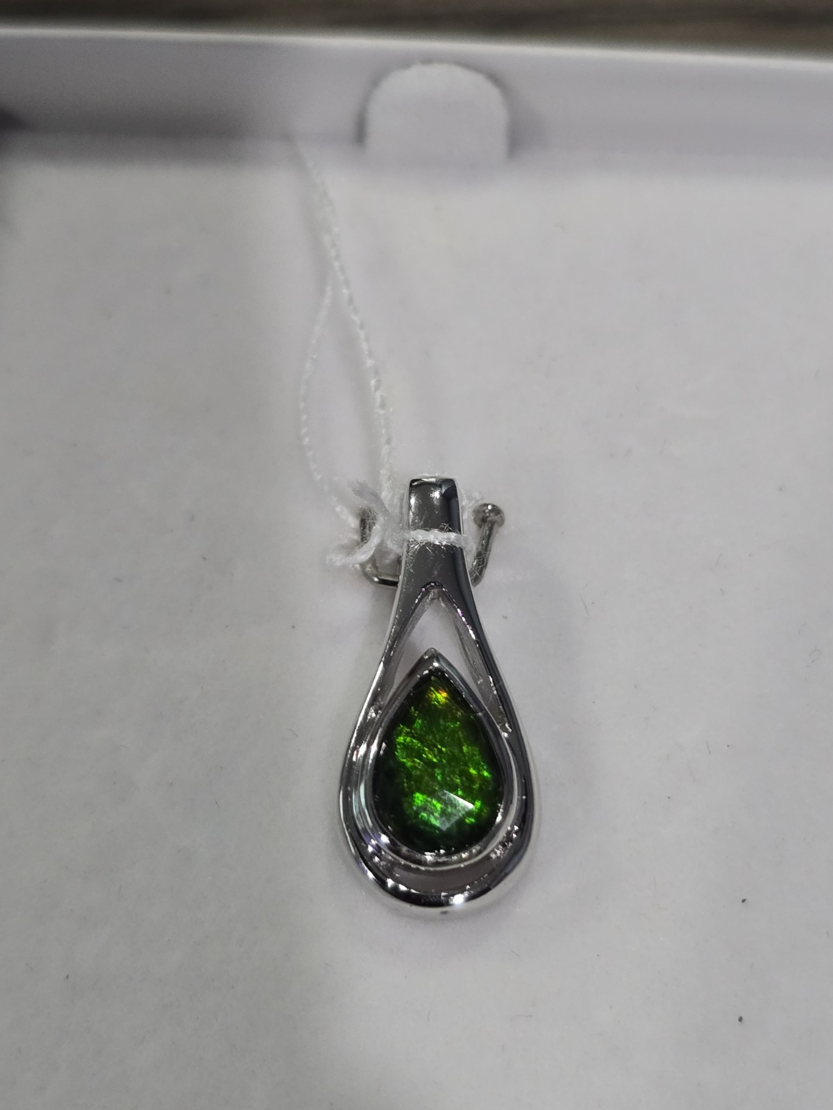 KORITE AMMOLITE NIB TEARDROP PENDANT 3/4” SILVER TONE Beautiful Stone