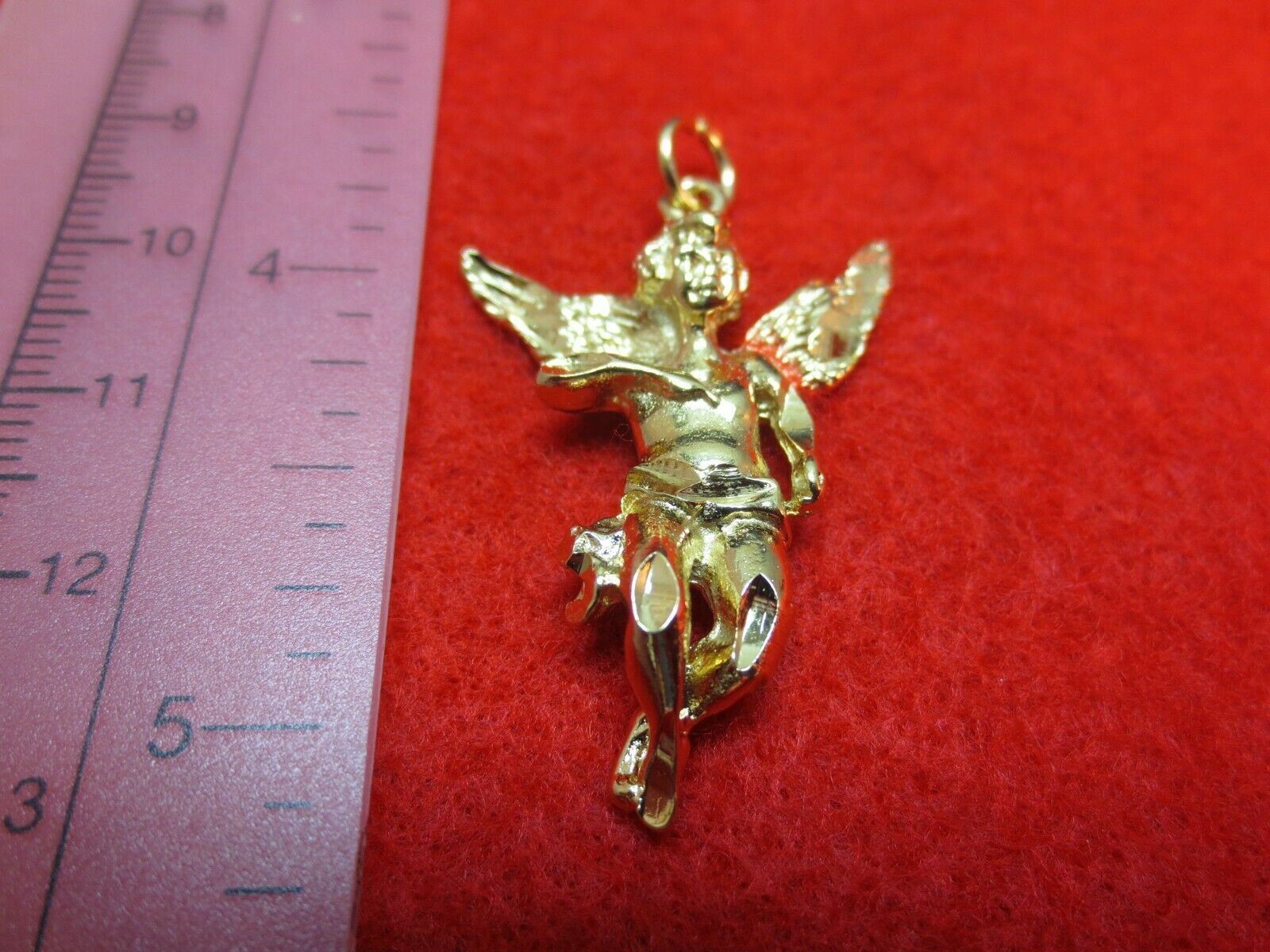 14 KT GOLD PLATED ALMOST 1 1/2 INCH LARGE ANGEL CHARM PENDANT USA SELLER
