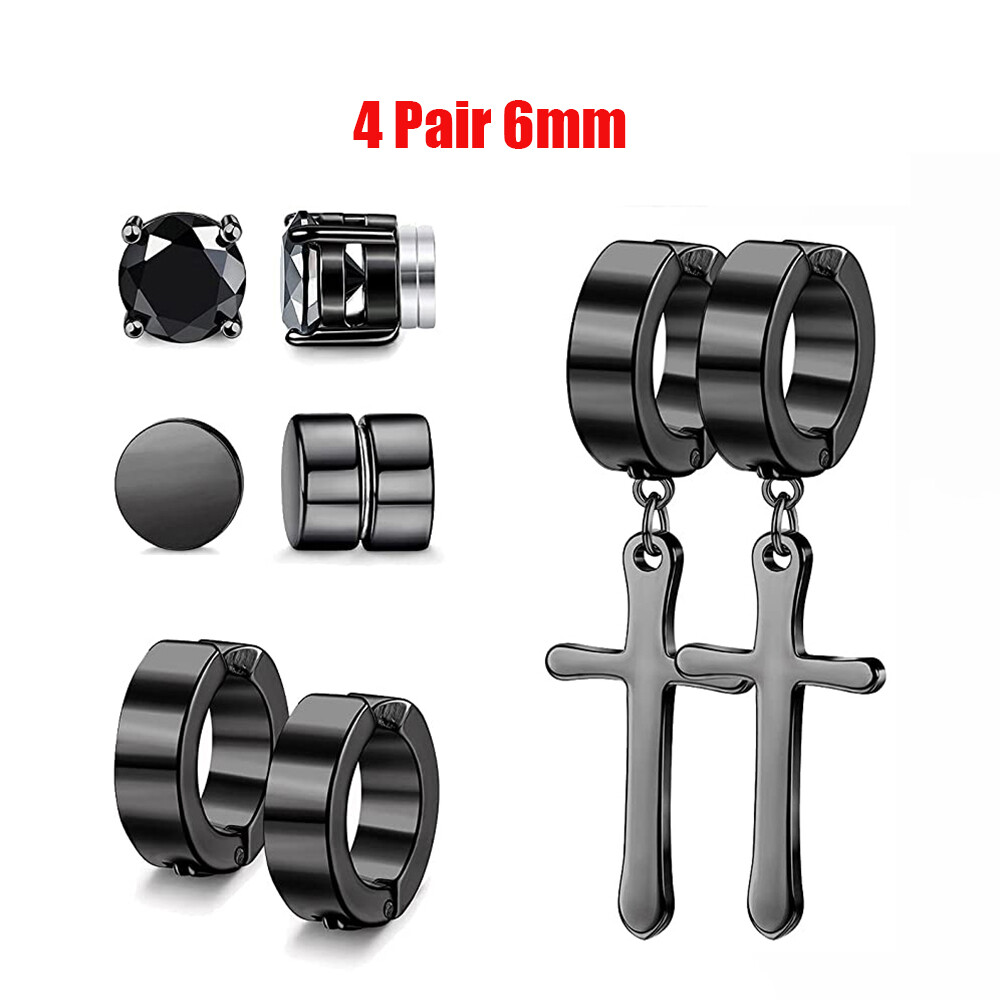 4 Pair Stud Earrings for Men Women Stainless Steel Non Pierced Magnetic Fake Set