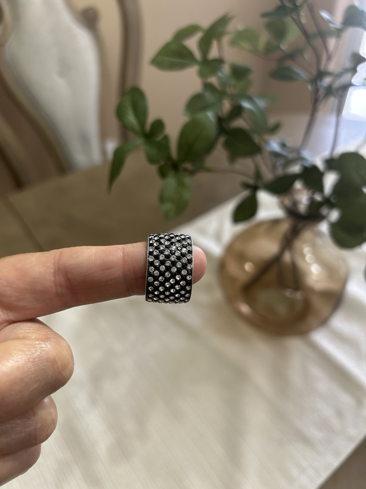 Sterling Silver Cubic Zirconia Wide Band Ring Size 7 15mm 7.83g Thailand