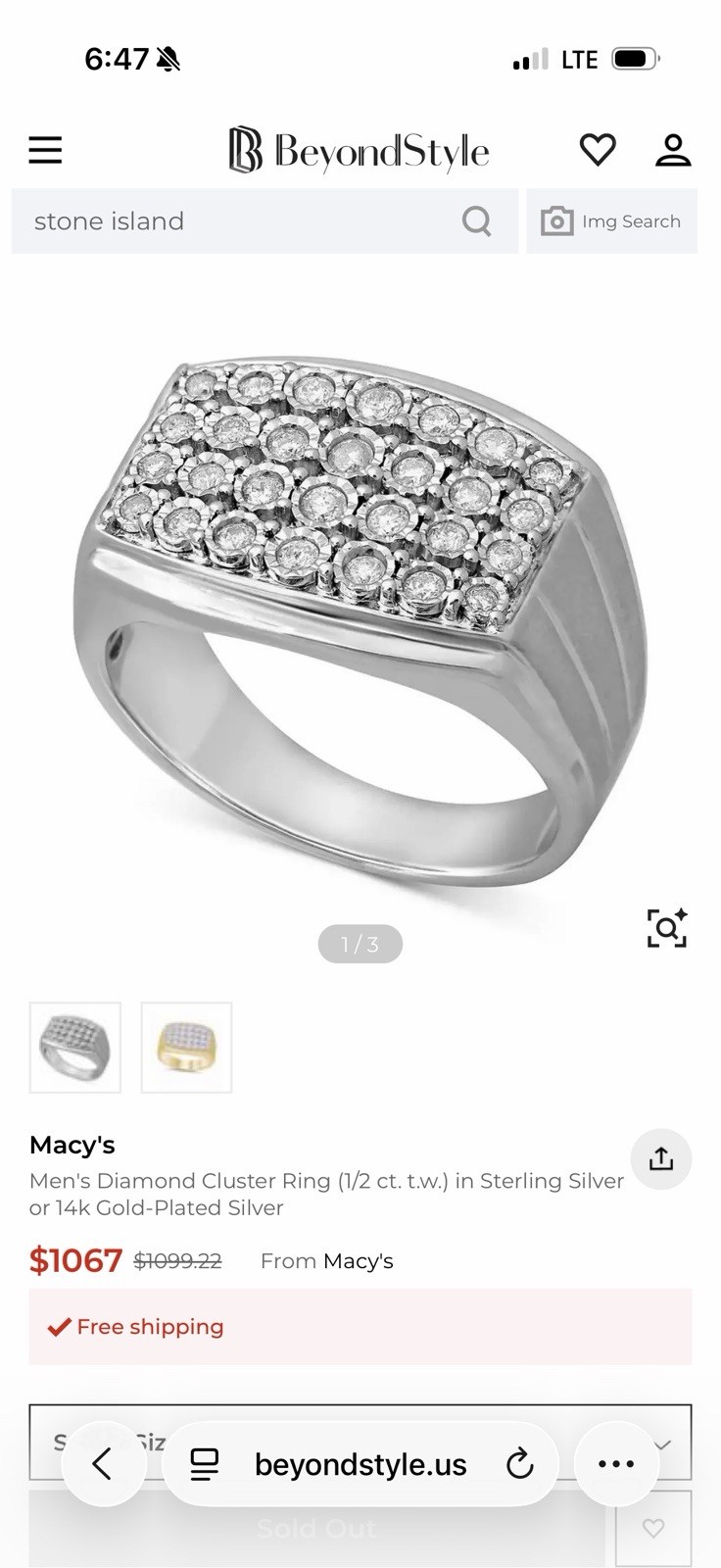 Men’s Size 9 1/2 CTW Natural Diamond Cluster Ring 925 Silver w/ Box