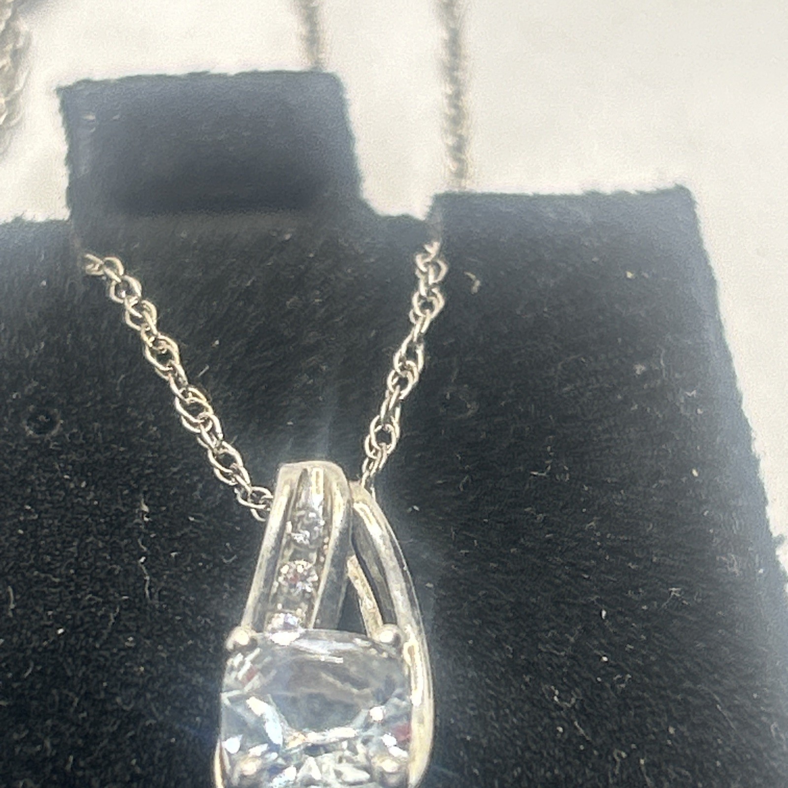 NEW Aquamarine and white sapphires Pendant Necklace 18″ Sterling Silver, 925
