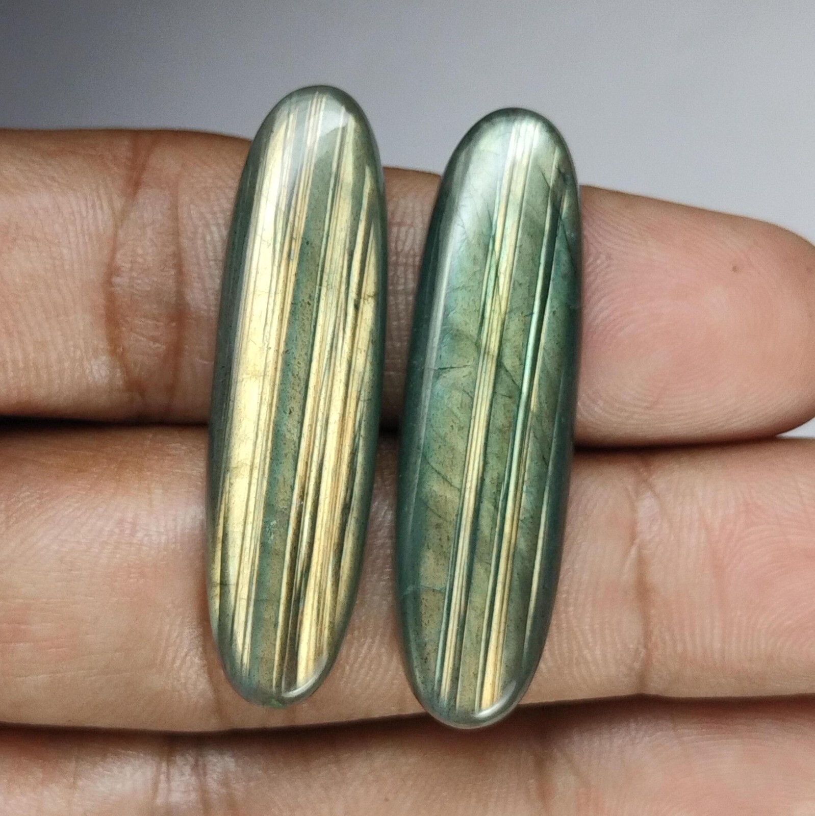 Two Natural Labradorite Oval Cabochons Pair – Jewelry Grade Quality 11 x 40 MM