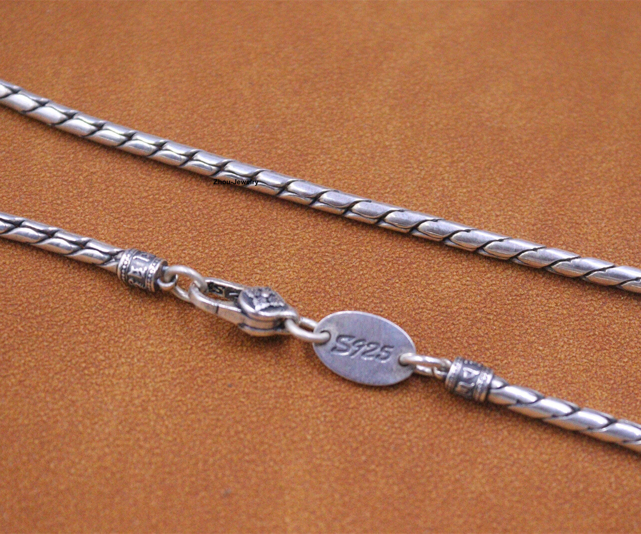 Real S925 Sterling Silver Chain 3mm Solid Round Leaf Link Necklace 33-34g 19.6in