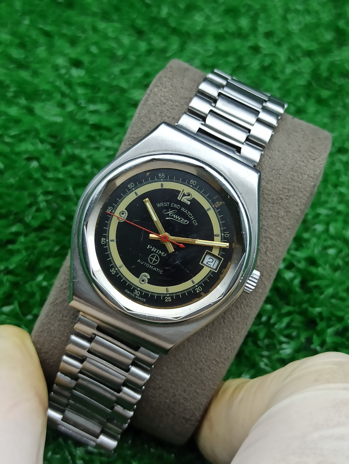 Vintage West End Watch Co Sowar Prima Automatic Swiss Mens Black Dial Watch