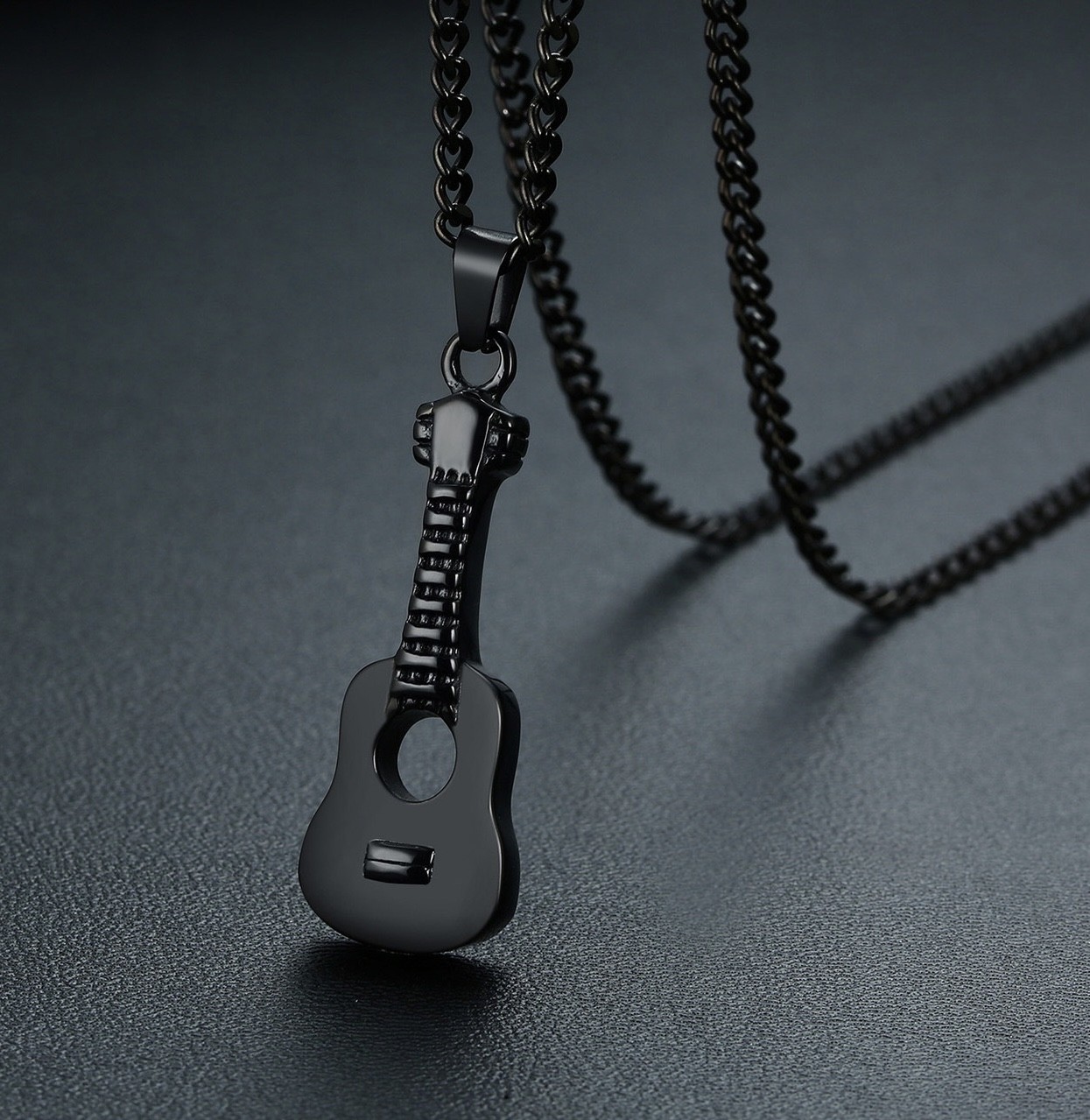 Guitar Cremation Pendants Ashes Holder Box Urn Necklace Stainless Steel Black